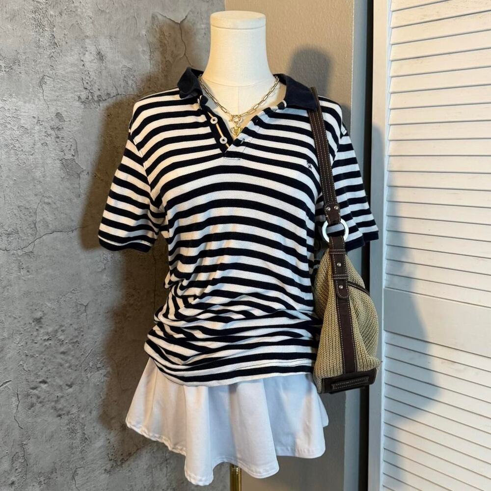 Denim & Flower Striped Polo Shirt